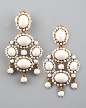 Oscar de la Renta Cabochon Drop Clip Earrings - White.jpg